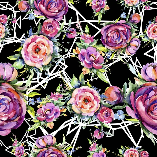 Акварельный Букет Розовый Пион Цветет Цветочный Ботанический Цветок Бесшовный Рисунок — стоковое фото