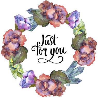 Pembe ve mor gardania. Botanik çiçek. Çerçeve kenarlığı süsleme Meydanı. Arka plan, doku, sarıcı desen, çerçeve veya kenarlık için Aquarelle kır çiçeği.