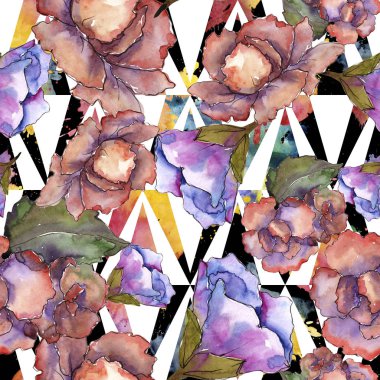 Pembe ve mor gardania. Botanik çiçek. Sorunsuz arka plan deseni. Kumaş duvar kağıdı yazdırma doku. Arka plan, doku, sarıcı desen, çerçeve veya kenarlık için Aquarelle kır çiçeği.