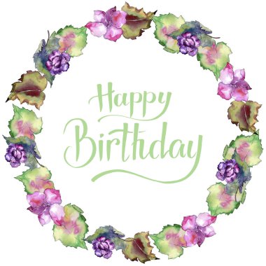 Pembe ve mor gardania. Botanik çiçek. Çerçeve kenarlığı süsleme Meydanı. Arka plan, doku, sarıcı desen, çerçeve veya kenarlık için Aquarelle kır çiçeği.