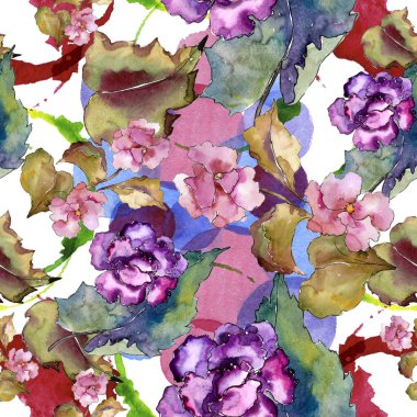 Pembe ve mor gardania. Botanik çiçek. Sorunsuz arka plan deseni. Kumaş duvar kağıdı yazdırma doku. Arka plan, doku, sarıcı desen, çerçeve veya kenarlık için Aquarelle kır çiçeği.