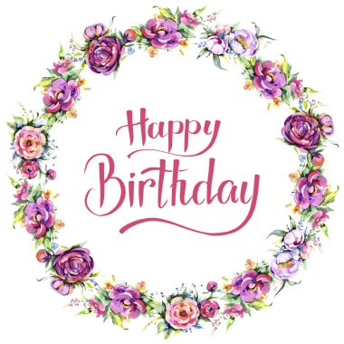 Suluboya buket pembe şakayık flowes. Botanik çiçek. Çerçeve kenarlığı süsleme Meydanı. Arka plan, doku, sarıcı desen, çerçeve veya kenarlık için Aquarelle kır çiçeği.