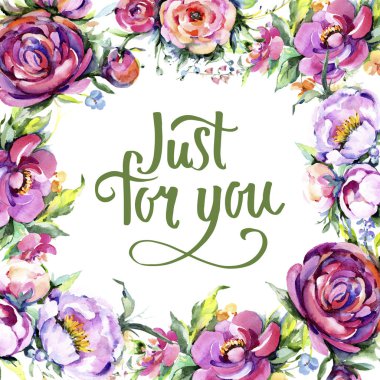 Suluboya buket pembe şakayık flowes. Botanik çiçek. Çerçeve kenarlığı süsleme Meydanı. Arka plan, doku, sarıcı desen, çerçeve veya kenarlık için Aquarelle kır çiçeği.