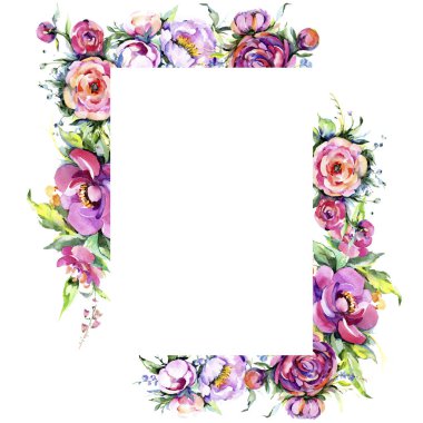 Suluboya buket pembe şakayık flowes. Botanik çiçek. Çerçeve kenarlığı süsleme Meydanı. Arka plan, doku, sarıcı desen, çerçeve veya kenarlık için Aquarelle kır çiçeği.