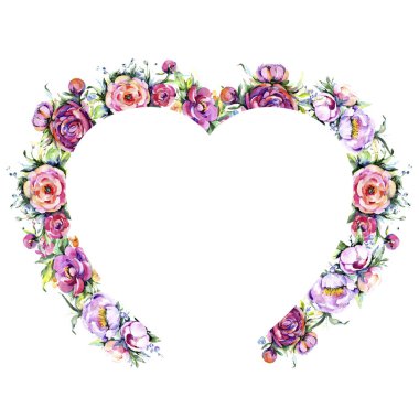 Suluboya buket pembe şakayık flowes. Botanik çiçek. Çerçeve kenarlığı süsleme Meydanı. Arka plan, doku, sarıcı desen, çerçeve veya kenarlık için Aquarelle kır çiçeği.