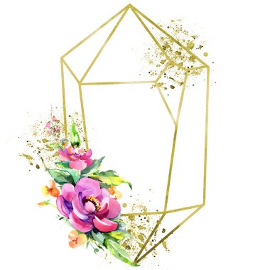 Suluboya buket pembe şakayık flowes. Botanik çiçek. Çerçeve kenarlığı süsleme Meydanı. Arka plan, doku, sarıcı desen, çerçeve veya kenarlık için Aquarelle kır çiçeği.
