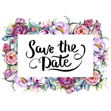 Suluboya buket pembe şakayık flowes. Botanik çiçek. Çerçeve kenarlığı süsleme Meydanı. Arka plan, doku, sarıcı desen, çerçeve veya kenarlık için Aquarelle kır çiçeği.