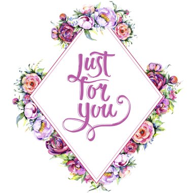 Suluboya buket pembe şakayık flowes. Botanik çiçek. Çerçeve kenarlığı süsleme Meydanı. Arka plan, doku, sarıcı desen, çerçeve veya kenarlık için Aquarelle kır çiçeği.