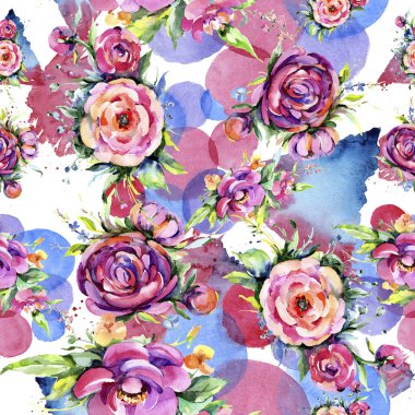 Suluboya buket pembe şakayık flowes. Botanik çiçek. Sorunsuz arka plan deseni. Kumaş duvar kağıdı yazdırma doku. Arka plan, sarıcı desen, çerçeve veya kenarlık için Aquarelle kır çiçeği.