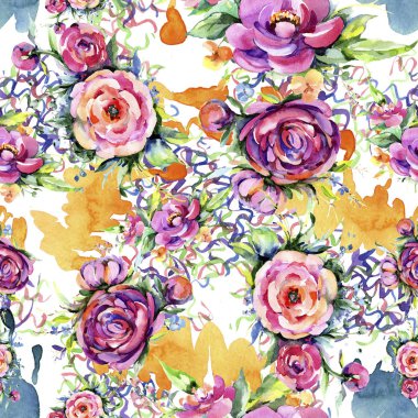 Suluboya buket pembe şakayık flowes. Botanik çiçek. Sorunsuz arka plan deseni. Kumaş duvar kağıdı yazdırma doku. Arka plan, sarıcı desen, çerçeve veya kenarlık için Aquarelle kır çiçeği.