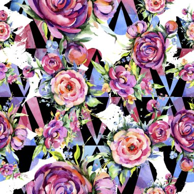 Suluboya buket pembe şakayık flowes. Botanik çiçek. Sorunsuz arka plan deseni. Kumaş duvar kağıdı yazdırma doku. Arka plan, sarıcı desen, çerçeve veya kenarlık için Aquarelle kır çiçeği.