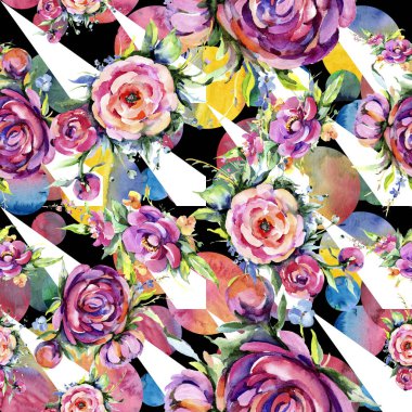 Suluboya buket pembe şakayık flowes. Botanik çiçek. Sorunsuz arka plan deseni. Kumaş duvar kağıdı yazdırma doku. Arka plan, sarıcı desen, çerçeve veya kenarlık için Aquarelle kır çiçeği.