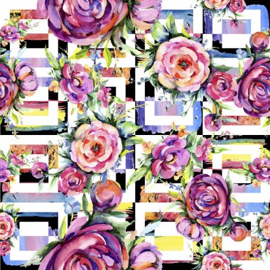 Suluboya buket pembe şakayık flowes. Botanik çiçek. Sorunsuz arka plan deseni. Kumaş duvar kağıdı yazdırma doku. Arka plan, sarıcı desen, çerçeve veya kenarlık için Aquarelle kır çiçeği.