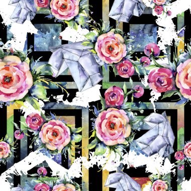 Suluboya buket pembe şakayık flowes. Botanik çiçek. Sorunsuz arka plan deseni. Kumaş duvar kağıdı yazdırma doku. Arka plan, sarıcı desen, çerçeve veya kenarlık için Aquarelle kır çiçeği.