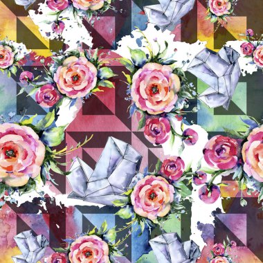 Suluboya buket pembe şakayık flowes. Botanik çiçek. Sorunsuz arka plan deseni. Kumaş duvar kağıdı yazdırma doku. Arka plan, sarıcı desen, çerçeve veya kenarlık için Aquarelle kır çiçeği.