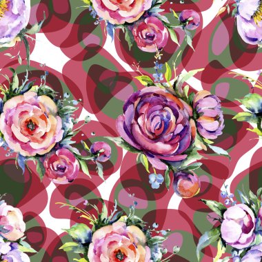 Suluboya buket pembe şakayık flowes. Botanik çiçek. Sorunsuz arka plan deseni. Kumaş duvar kağıdı yazdırma doku. Arka plan, sarıcı desen, çerçeve veya kenarlık için Aquarelle kır çiçeği.