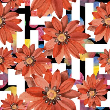 Sulu boya turuncu gazania çiçekler. Botanik çiçek. Sorunsuz arka plan deseni. Kumaş duvar kağıdı yazdırma doku. Arka plan, doku, sarıcı desen, çerçeve veya kenarlık için Aquarelle kır çiçeği.