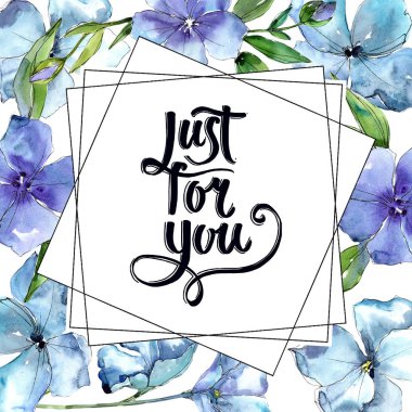 Suluboya mavi keten çiçek. Botanik çiçek. Çerçeve kenarlığı süsleme Meydanı. Arka plan, doku, sarıcı desen, çerçeve veya kenarlık için Aquarelle kır çiçeği.