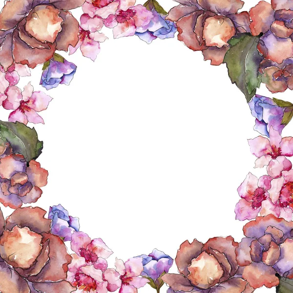 Růžové Fialové Gardania Květinové Botanické Květin Frame Hranice Ozdoba Náměstí — Stock fotografie