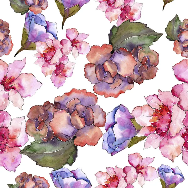 Pink Purple Gardania Floral Botanical Flower Seamless Background Pattern Fabric — Stock Photo, Image