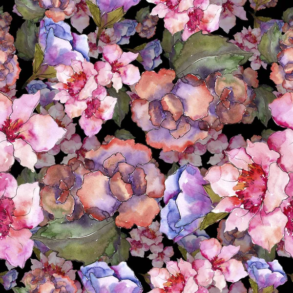 Růžové Fialové Gardania Květinové Botanické Květin Vzor Bezešvé Pozadí Fabric — Stock fotografie
