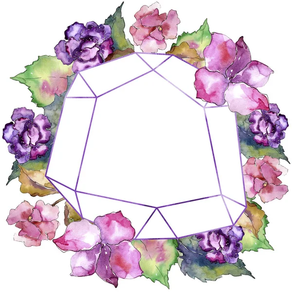 Gardania Rosa Púrpura Flor Botánica Floral Marco Borde Ornamento Cuadrado — Foto de Stock