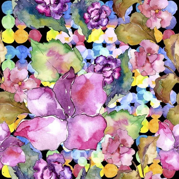 Gardania Rosa Púrpura Flor Botánica Floral Patrón Fondo Sin Costuras — Foto de Stock