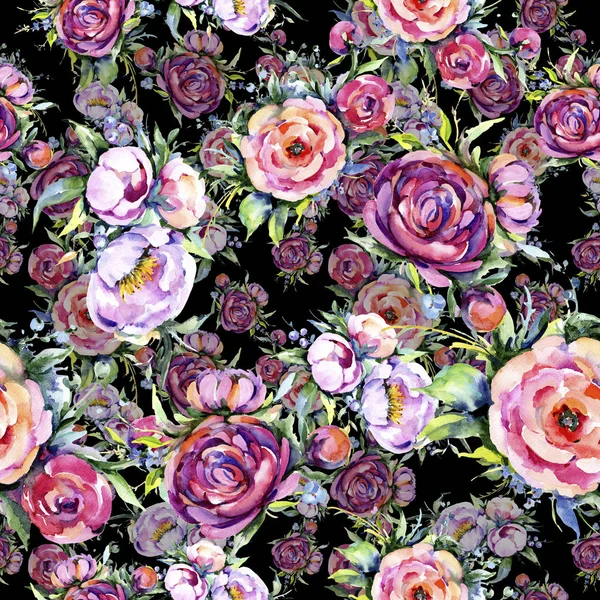 Buquê Aquarela Fluxos Peônia Rosa Floral Flor Botânica Padrão Fundo — Fotografia de Stock