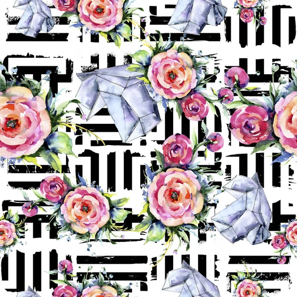 Aquarell Strauß Rosa Pfingstrose Fließt Blütenbotanische Blume Nahtlose Hintergrundmuster Textur — Stockfoto
