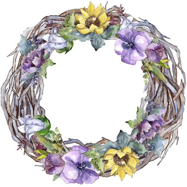 Aquarell Strauß Blumen Blütenbotanische Blume Rahmen Bordüre Ornament Quadrat Voller — Stockfoto