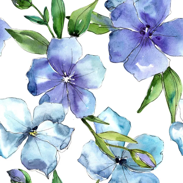 Watercolor Blue Flax Flower Floral Botanical Flower Seamless Background Pattern — Stock Photo, Image