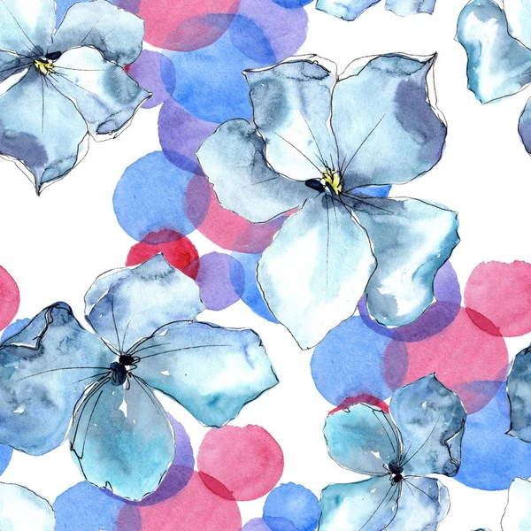 Acuarela Flor Lino Azul Flor Botánica Floral Patrón Fondo Sin —  Fotos de Stock