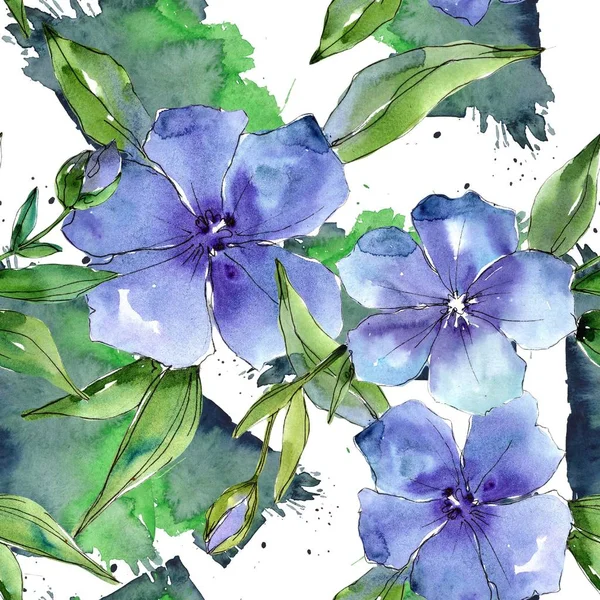 Акварель Синий Цветок Льна Цветочный Ботанический Цветок Бесшовный Рисунок Фона — стоковое фото
