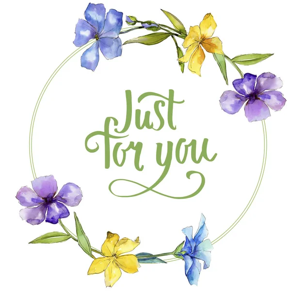 Akvarell Színes Len Virágok Virágos Botanikai Virág Test Határ Dísz — Stock Fotó