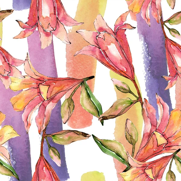 Акварель Оранжевый Амариллис Цветочный Ботанический Цветок Бесшовный Рисунок Фона Ткань — стоковое фото