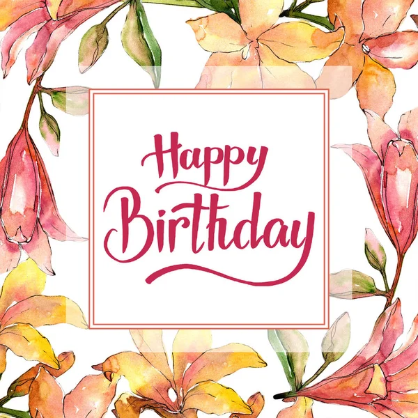 Suluboya turuncu amaryllis. Botanik çiçek. Çerçeve kenarlığı süsleme Meydanı. Arka plan, doku, sarıcı desen, çerçeve veya kenarlık için Aquarelle kır çiçeği.