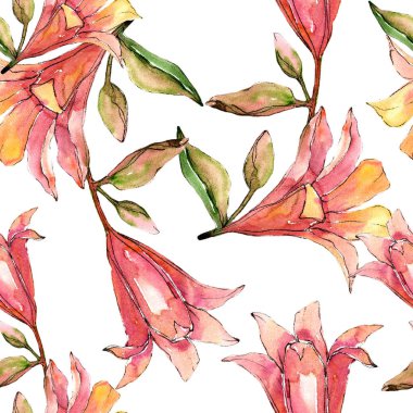 Suluboya turuncu amaryllis. Botanik çiçek. Sorunsuz arka plan deseni.