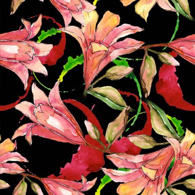 Suluboya turuncu amaryllis. Botanik çiçek. Sorunsuz arka plan deseni.