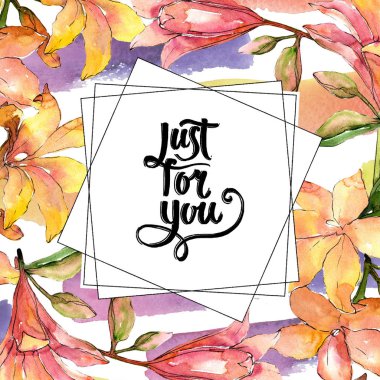 Suluboya turuncu amaryllis. Botanik çiçek. Çerçeve kenarlığı süsleme Meydanı.