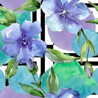 Suluboya mavi keten çiçek. Botanik çiçek. Sorunsuz arka plan deseni.