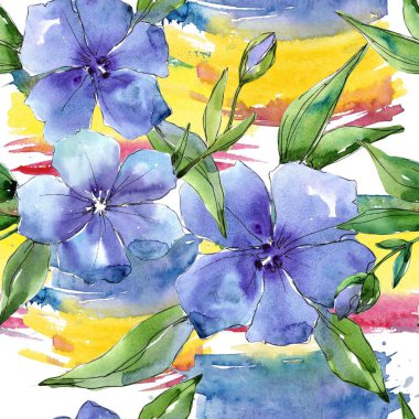 Suluboya mavi keten çiçek. Botanik çiçek. Sorunsuz arka plan deseni.