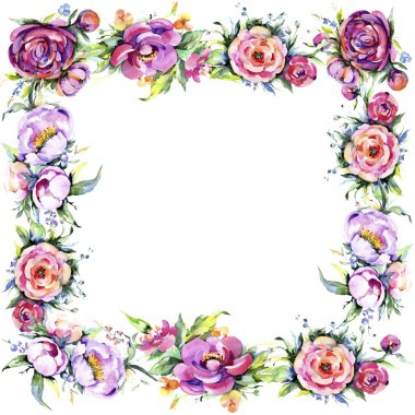 Suluboya buket pembe şakayık flowes. Botanik çiçek. Çerçeve kenarlığı süsleme Meydanı.