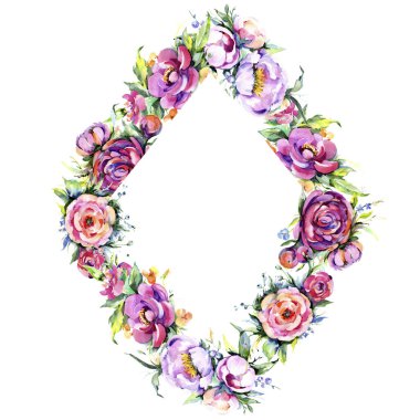 Suluboya buket pembe şakayık flowes. Botanik çiçek. Çerçeve kenarlığı süsleme Meydanı.