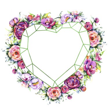 Suluboya buket pembe şakayık flowes. Botanik çiçek. Çerçeve kenarlığı süsleme Meydanı.