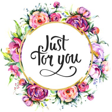 Suluboya buket pembe şakayık flowes. Botanik çiçek. Çerçeve kenarlığı süsleme Meydanı.