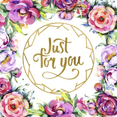 Suluboya buket pembe şakayık flowes. Botanik çiçek. Çerçeve kenarlığı süsleme Meydanı.