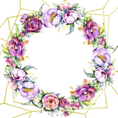 Suluboya buket pembe şakayık flowes. Botanik çiçek. Çerçeve kenarlığı süsleme Meydanı.