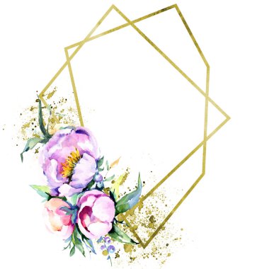 Suluboya buket pembe şakayık flowes. Botanik çiçek. Çerçeve kenarlığı süsleme Meydanı.