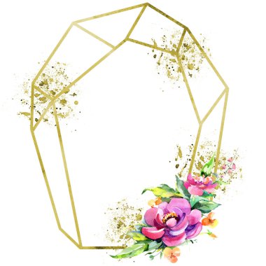 Suluboya buket pembe şakayık flowes. Botanik çiçek. Çerçeve kenarlığı süsleme Meydanı.