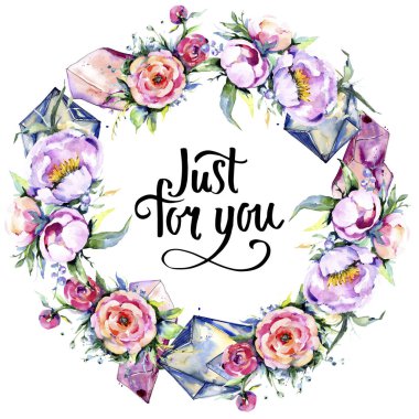 Suluboya buket pembe şakayık flowes. Botanik çiçek. Çerçeve kenarlığı süsleme Meydanı.